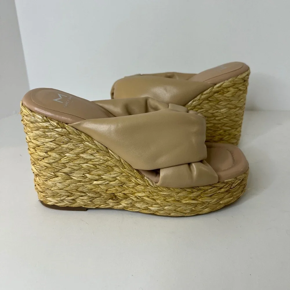 Marc Fisher LTD Navina‎ Leather Platform Wedge Espadrille Sandals Puffy Knot 7.5